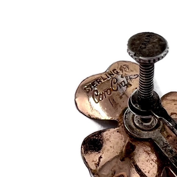 🍀✨VINTAGE✨🍀Coro Craft Sterling Clover Shamrock Rhinestone Screw Back Earrings - Picture 5 of 5